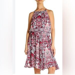 Banana Republic Dress Women’s Medium Red & White Paisley Sleeveless Halter NWT